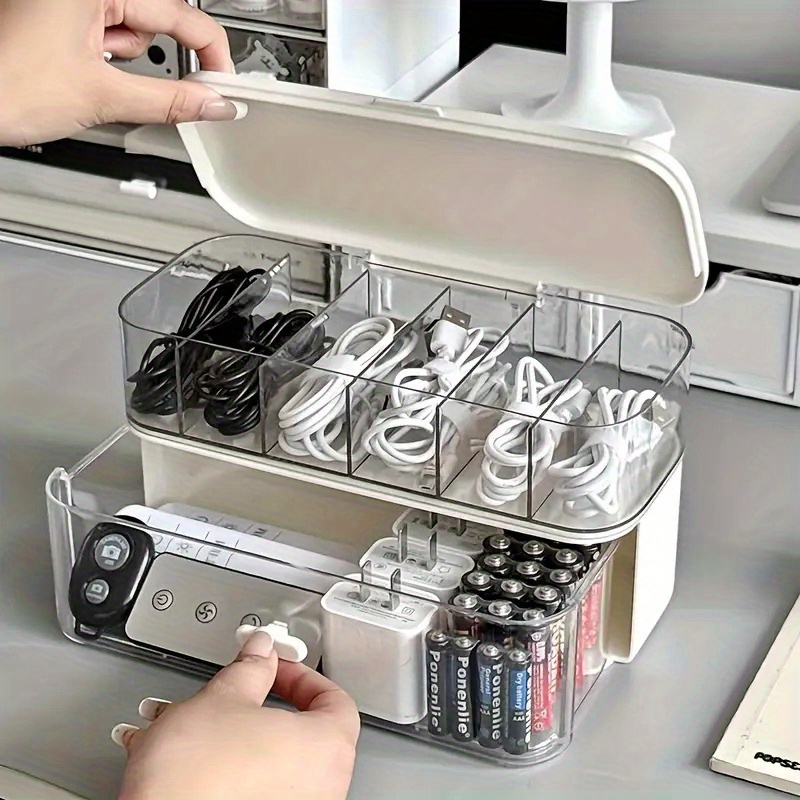 Cable Management Box - Double Layer Transparent Desktop Cable Organizer