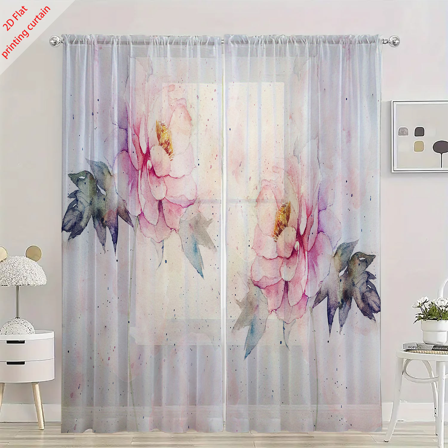 Pink tulip print transparent g - Home Office Windows recension och pris