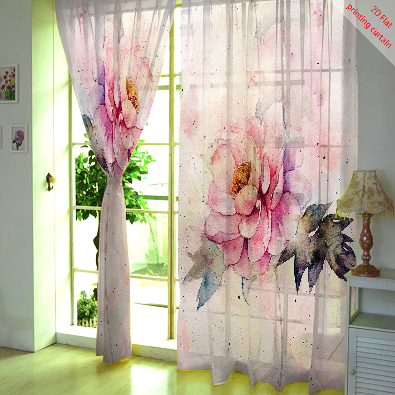 Pink tulip print transparent g - Home Office Windows recension och pris