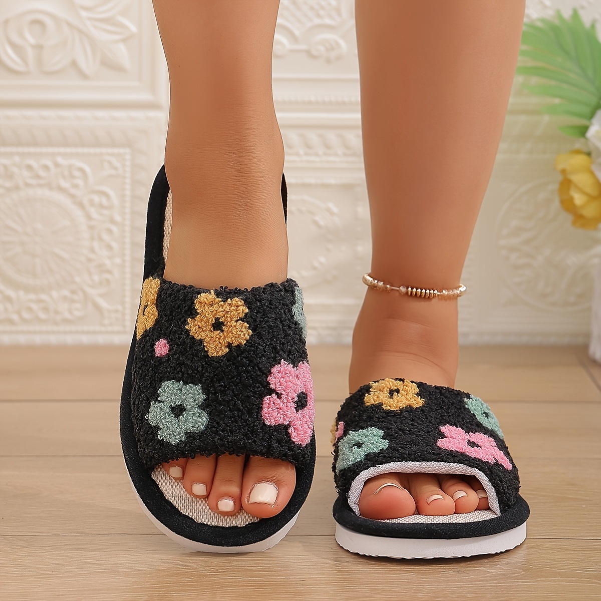 Women's Floral Print Open-Toe  - Home Office Size recension och pris