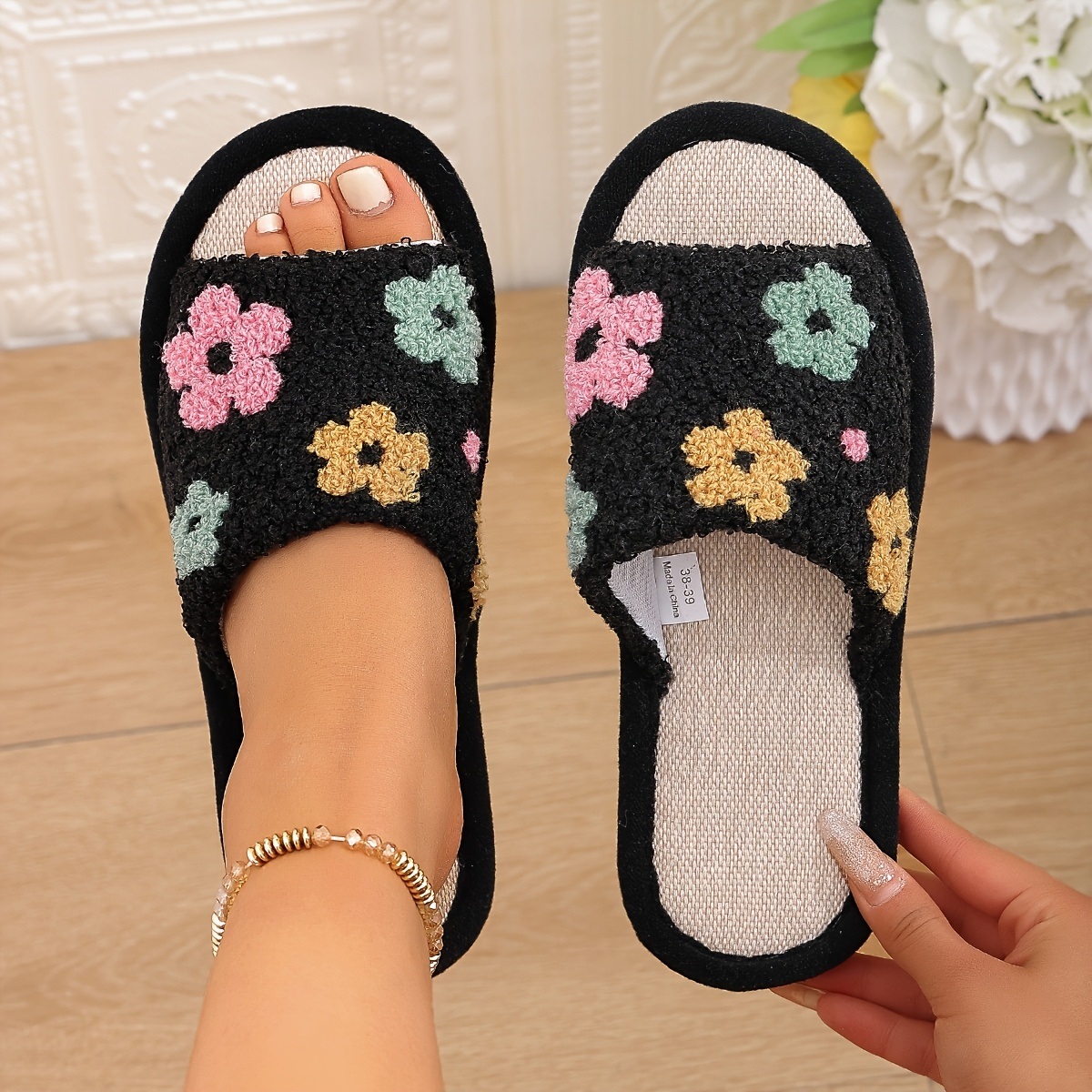 Women's Floral Print Open-Toe  - Home Office Size recension och pris